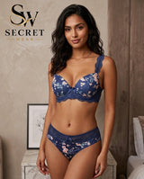 Floral Lace Bra & Panty Set – Padded Push-Up Design with Elegant Embroidery