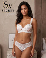 Floral Lace Bra & Panty Set – Padded Push-Up Design with Elegant Embroidery