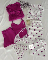 8-Piece Heart Printed Nightwear Set for Women
