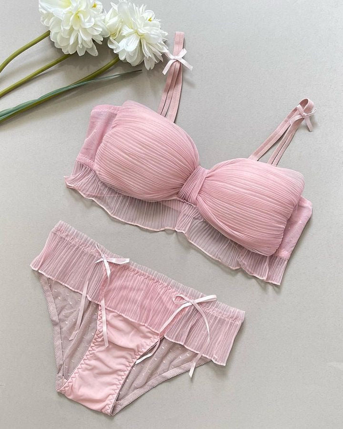 Lace Bow Bridal Padded Lingerie Set