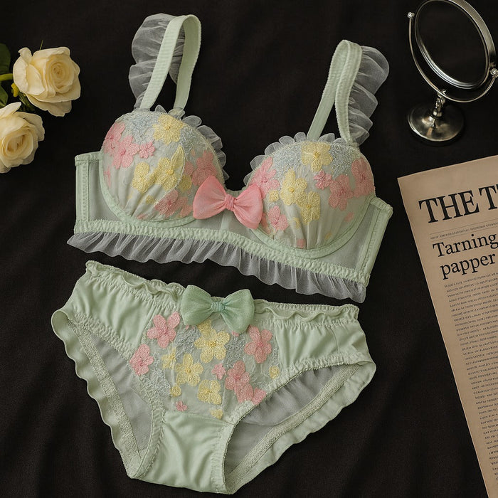 Pink Floral Lace Lingerie Set